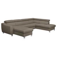 Wohnlandschaft Aspen Taupe U-Form: 175 cm - Taupe/Chromfarben, Design, Leder/Textil (175/315/208cm) - Livetastic