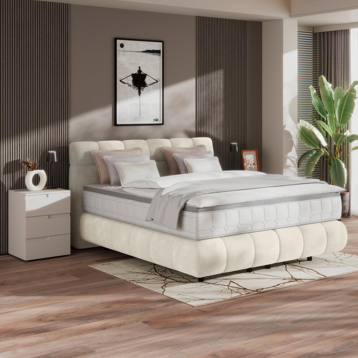 Boxspringbett Nobu Champagner, Lf: 180x200 Cm - Champagner/Schwarz, Trend, Holz/Textil (180/200cm)