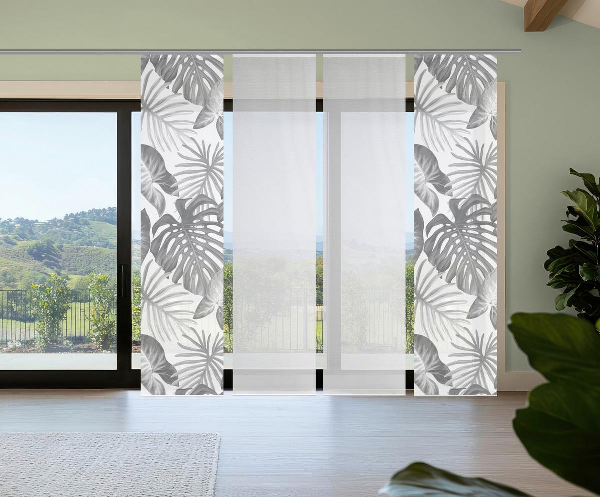 Flächenvorhang Sanja 4er Set - Hellgrau/Weiß, Natur, Textil (60/260cm)