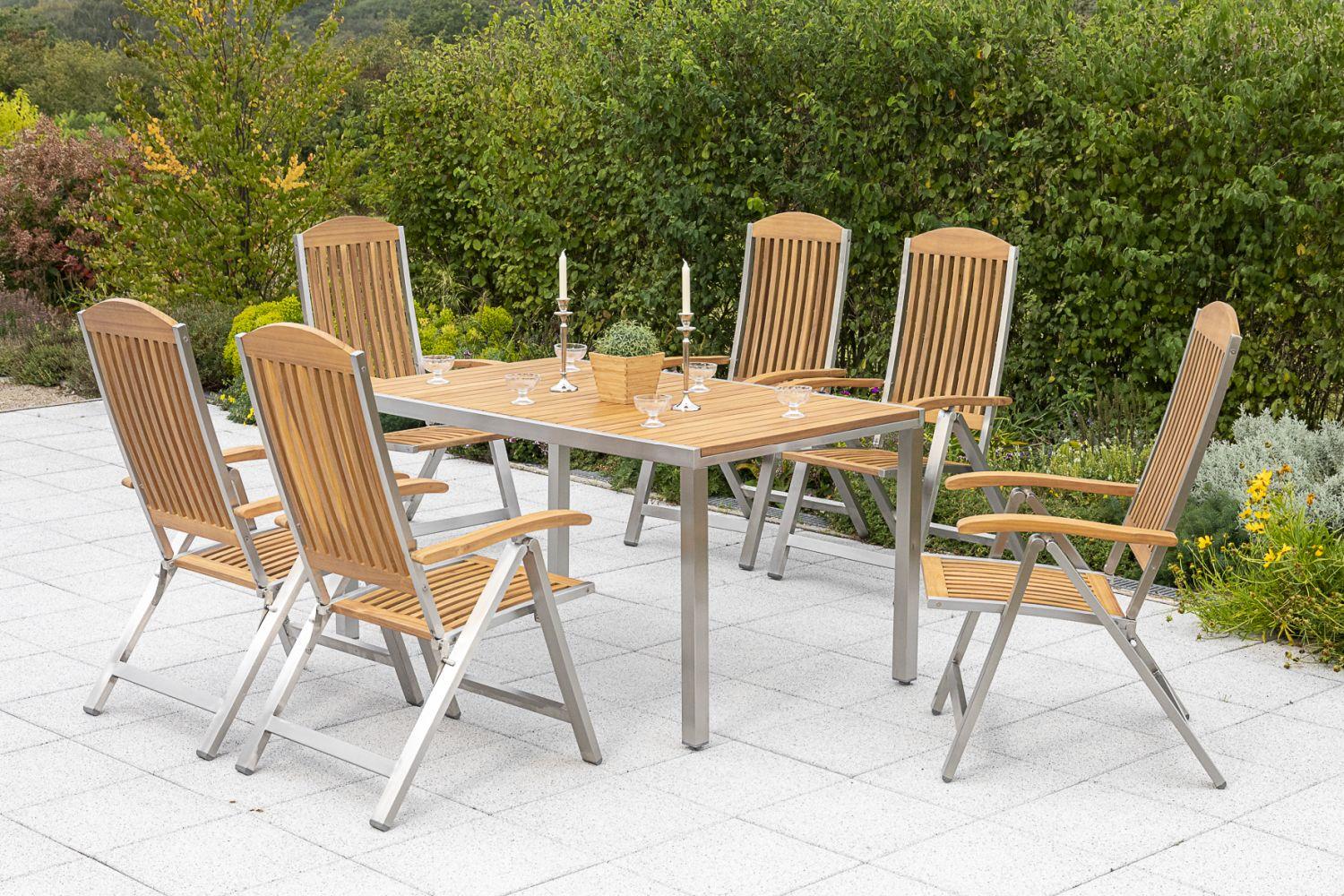 Gartengarnitur 7-Tlg. Keros Echtholz/Metall - Silberfarben/Akaziefarben, KONVENTIONELL, Holz/Metall - Gardenson