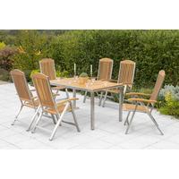 Gartengarnitur 7-Tlg. Keros Echtholz/Metall - Silberfarben/Akaziefarben, KONVENTIONELL, Holz/Metall - Gardenson