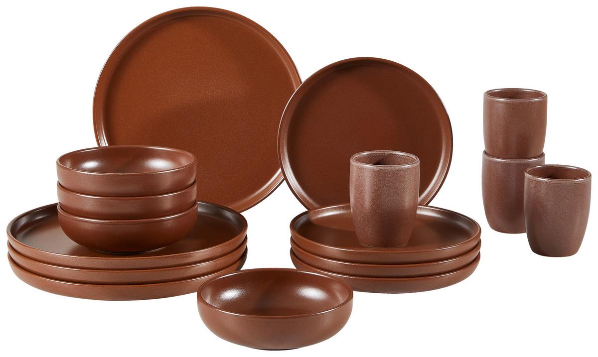 Kombiservice Uno Braun Keramik 4 Personen Geschirr Set - Braun, Trend, Keramik (43/40/37cm) - Creatable