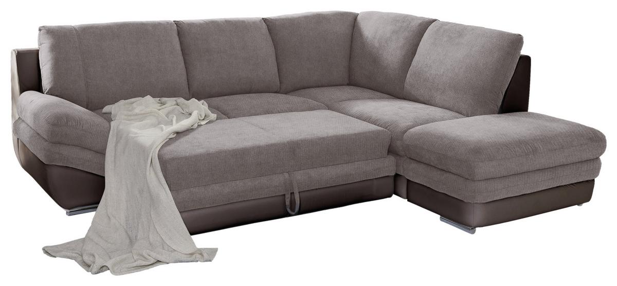 Ecksofa mit Schlaffunktion Nardo Taupe 264x221 cm - Taupe/Chromfarben, MODERN, Textil (264/221cm) - MID.YOU