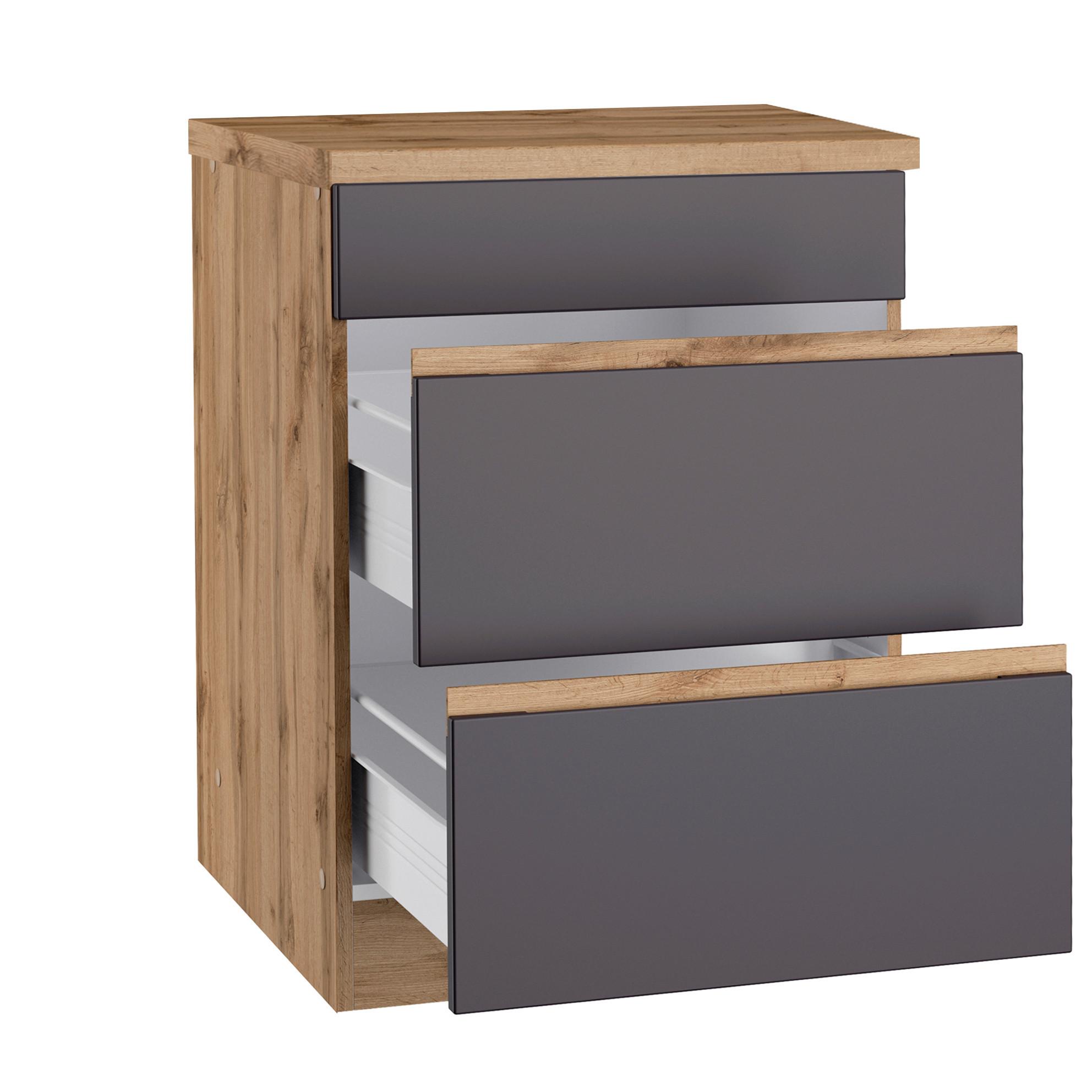 Kochfeldumbauschrank Turin 60cm Grau/Eiche - Eiche Wotan/Grau, Design, Holzwerkstoff (60/86/60cm) - Held