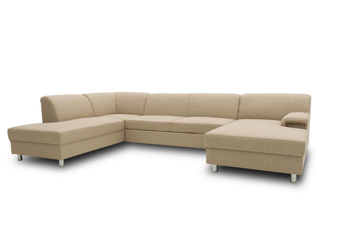 Wohnlandschaft Jamie Mit Schlaffunktion Beige - Chromfarben/Beige, KONVENTIONELL, Textil (195/308/150cm) - MID.YOU