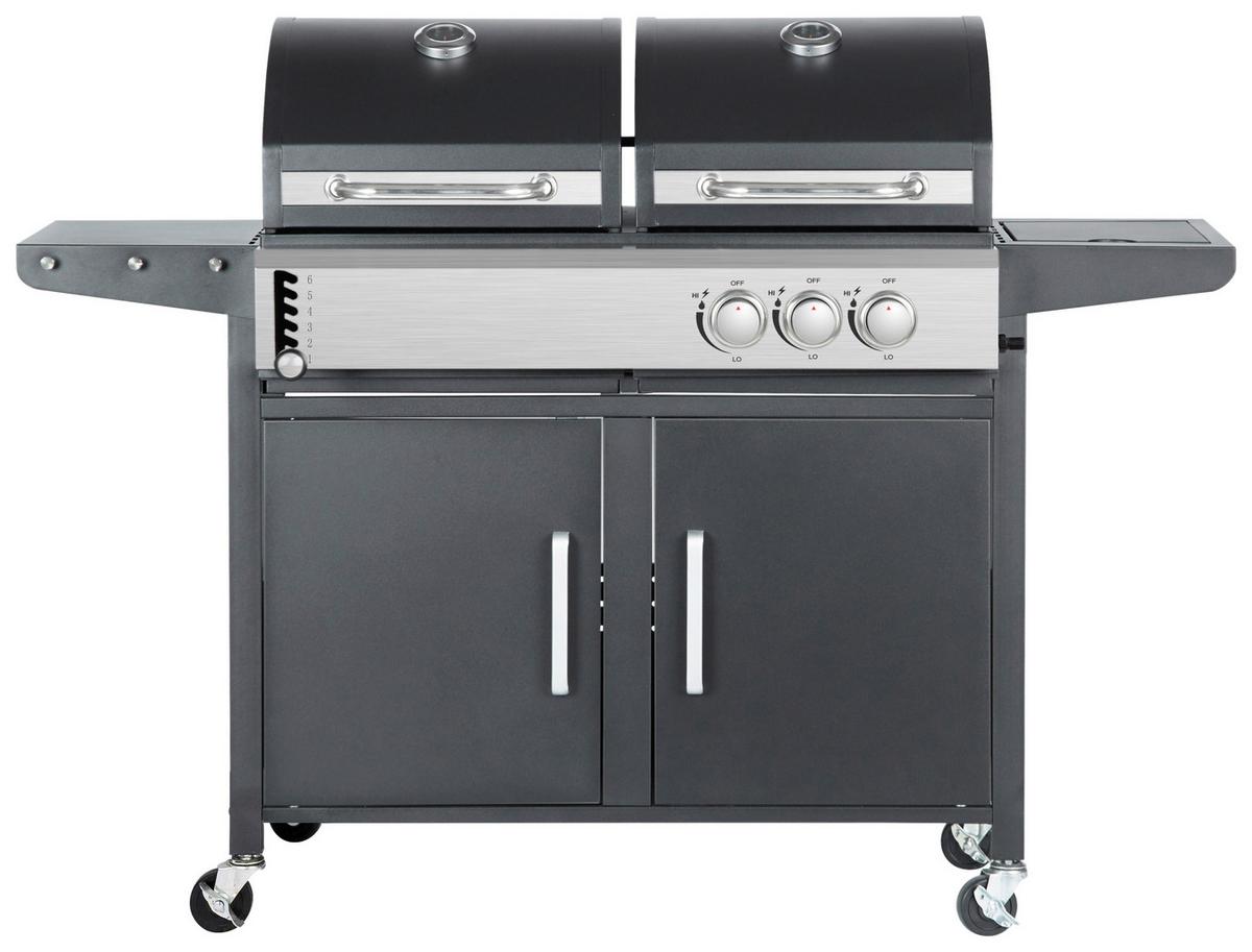 Kombi-Grill Micha 2 Holz & Gas - Silberfarben/Schwarz, Trend, Kunststoff/Metall (147,5/52/110cm) - Homezone