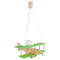 Kinderhängeleuchte Flugzeug H: 75 cm 1-Flammig - Naturfarben/Grün, KONVENTIONELL, Holz (42/45/75cm)