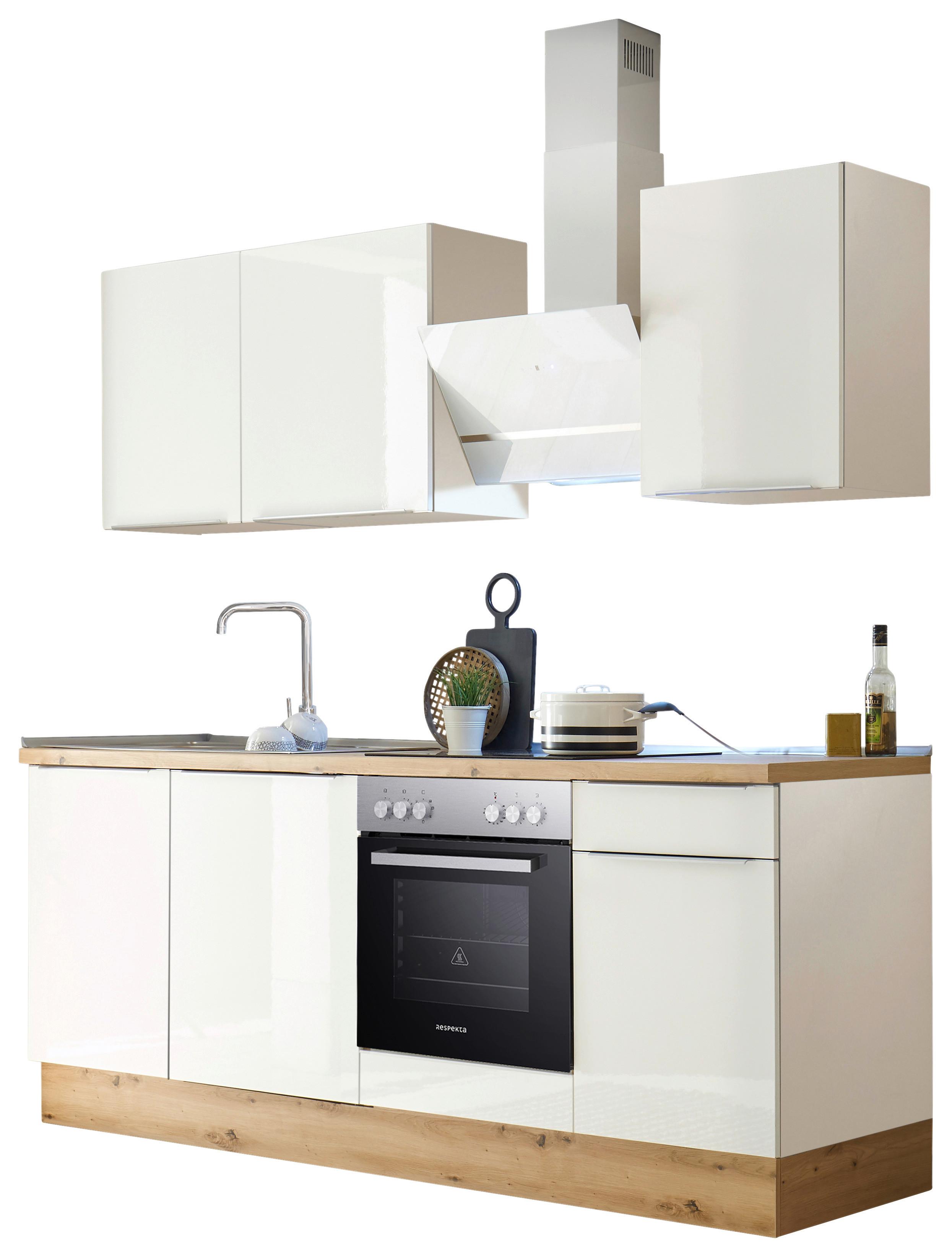 Küchenzeile mit Geräten B: 220 cm Weiß - Weiß Hochglanz/Weiß, LIFESTYLE, Holzwerkstoff (220cm) - Respekta