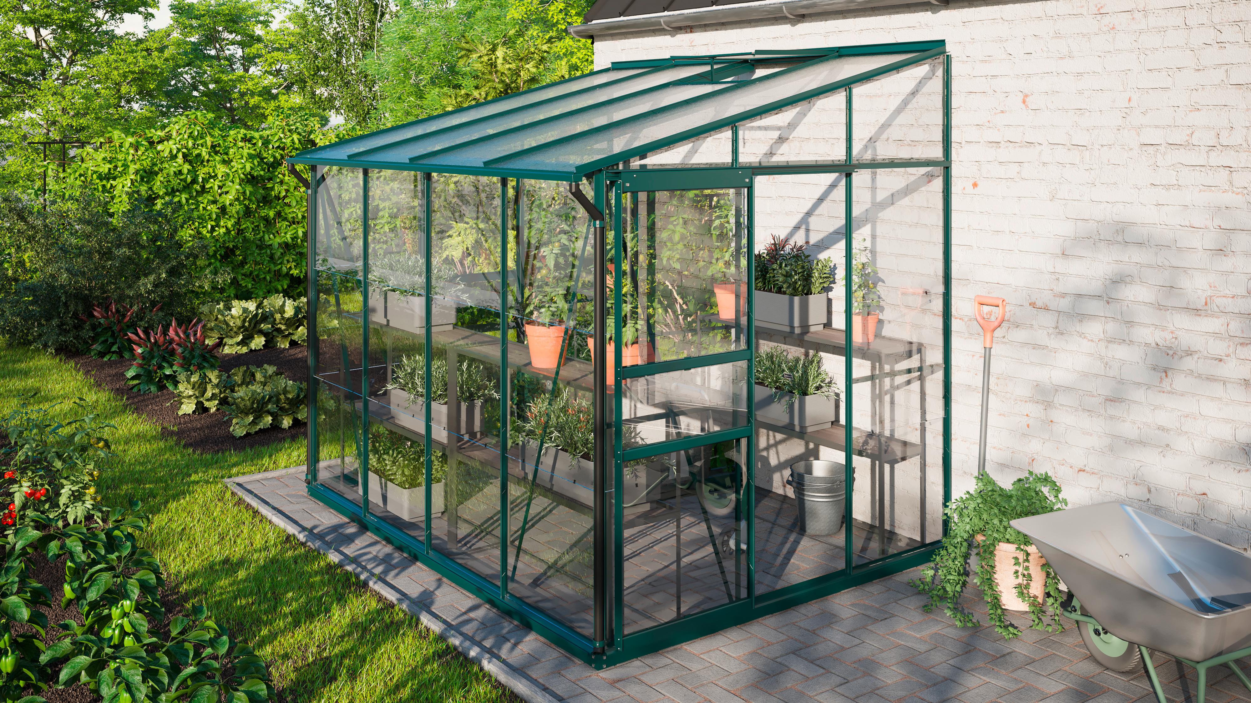 Anlehn-Gewächshausbausatz Ida 5200 Esg/Hkp, Smaragd - Smaragdgrün, Basics, Glas/Kunststoff (262,1/220,8/201,4cm)