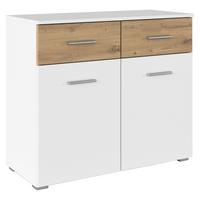 Kommode 93cm Foster, Alpinweiß - Alufarben/Eiche Artisan, KONVENTIONELL, Holzwerkstoff (93/81/42cm)