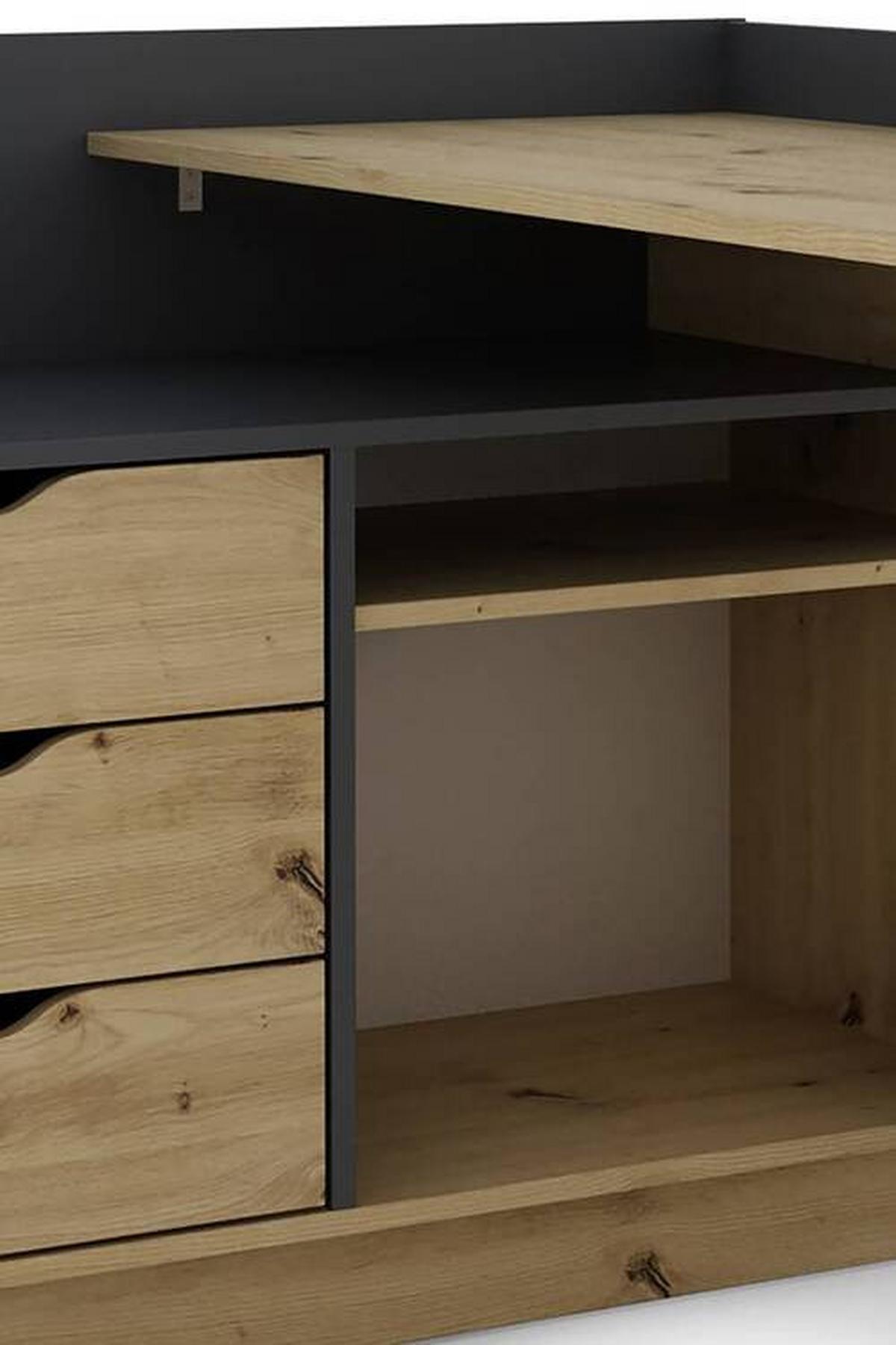 Eckschreibtisch Mit Stauraum B 105cm H 84cm Belfast - Anthrazit/Eiche Artisan, LIFESTYLE, Holzwerkstoff (129/105/84cm) - MID.YOU