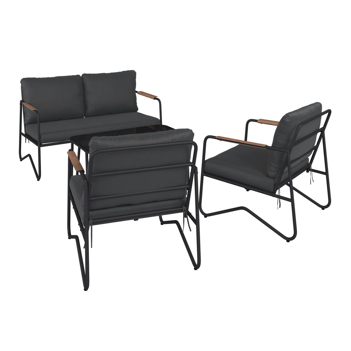 Loungegarnitur Cadiz - Dunkelgrau/Schwarz, MODERN, Glas/Textil - Beldano