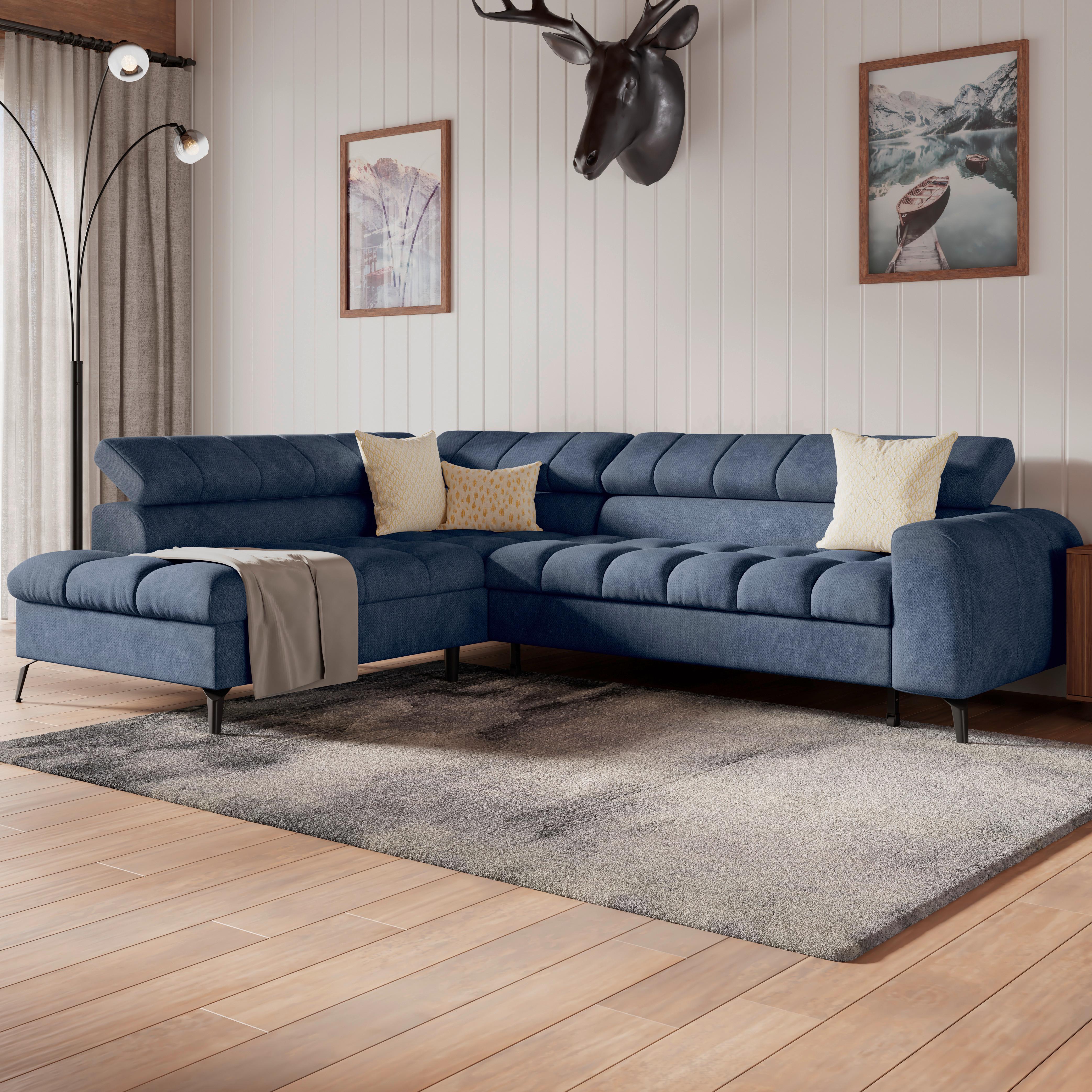 Ecksofa Volf Links New Blau, S: 203x261 cm - Blau/Schwarz, Trend, Kunststoff/Textil (203/261cm)