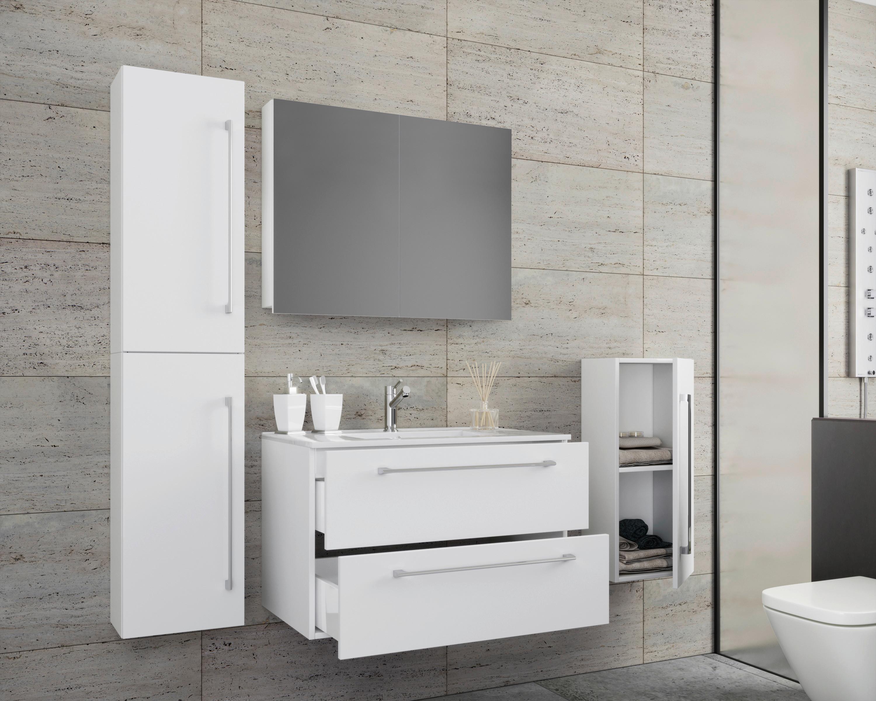 Badezimmer Badinos 5-Teilig Weiß B: 60 cm - Weiß, MODERN, Keramik/Holzwerkstoff (127cm) - MID.YOU