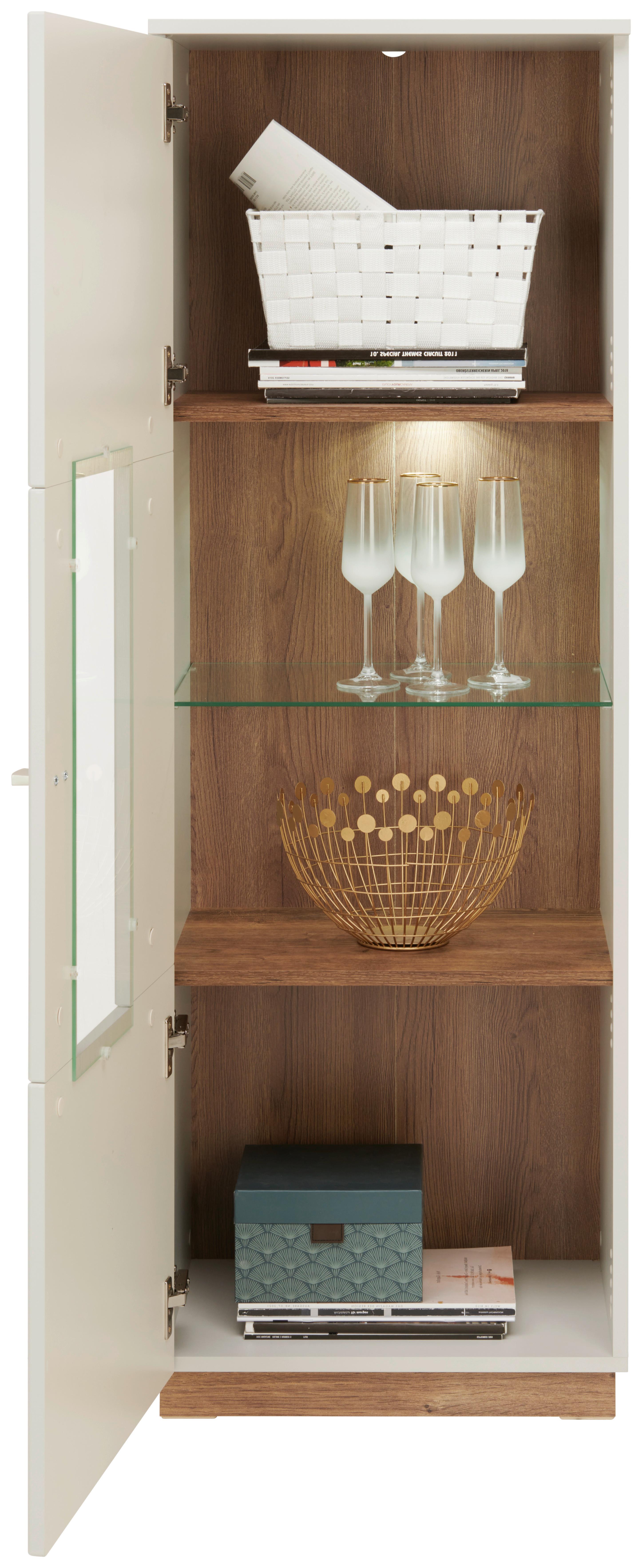 Vitrine Arian B: 50,1 cm Hellgrau/Eiche Ribbeck Dekor - Eichefarben/Hellgrau, MODERN, Glas/Holzwerkstoff (50,1/148,6/37,2cm)