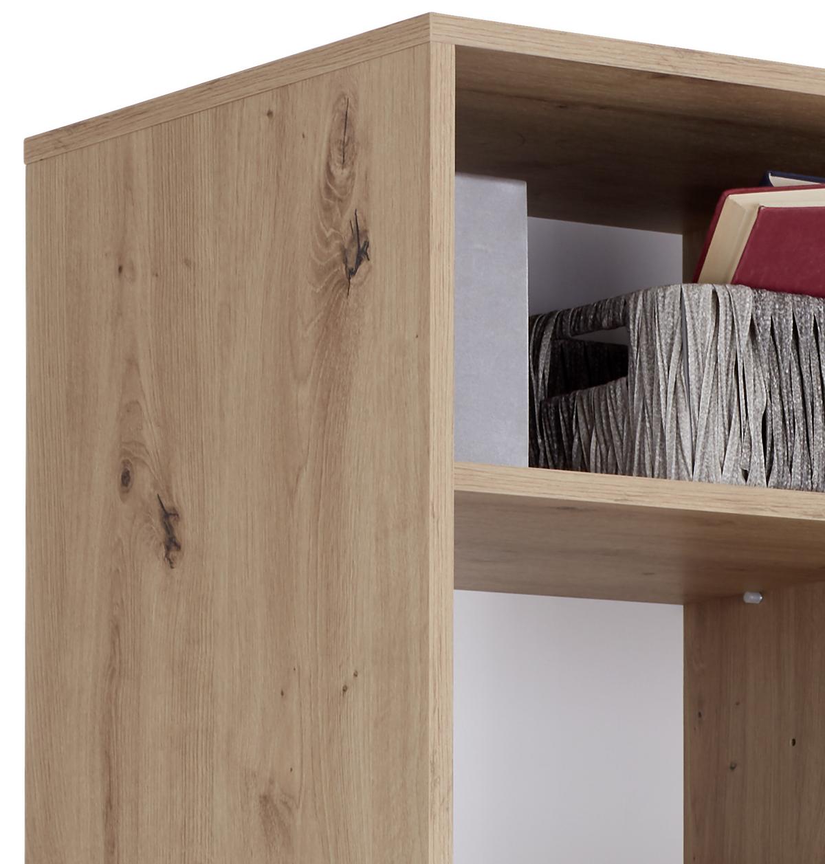 Regal Mit Schrankteilen Box B 98cm, Eiche Dekor/weiß - Eichefarben/Alufarben, MODERN, Holzwerkstoff (98/205/40cm) - Ondega