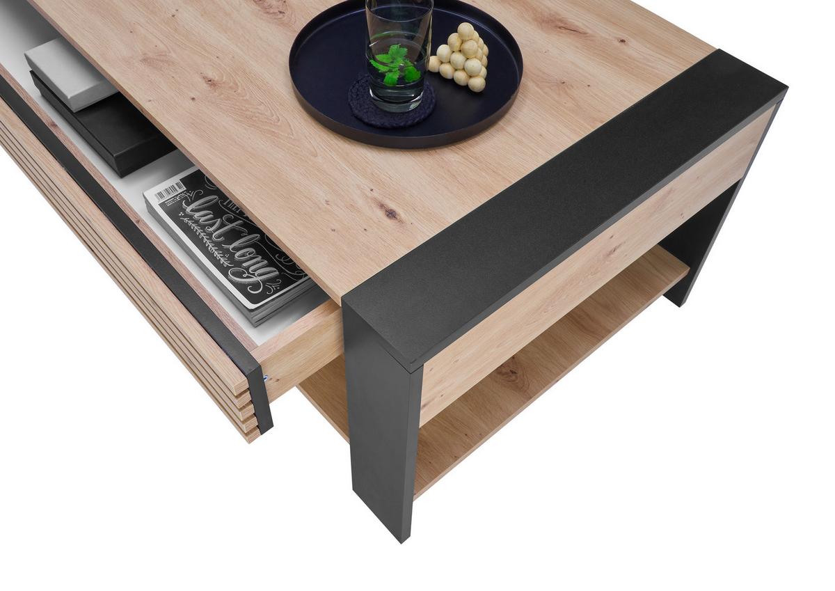 Couchtisch + Lade Felipe Eiche Artisan Dekor - Schwarz/Eiche Artisan, Design, Holzwerkstoff (108/42/60cm) - Livetastic