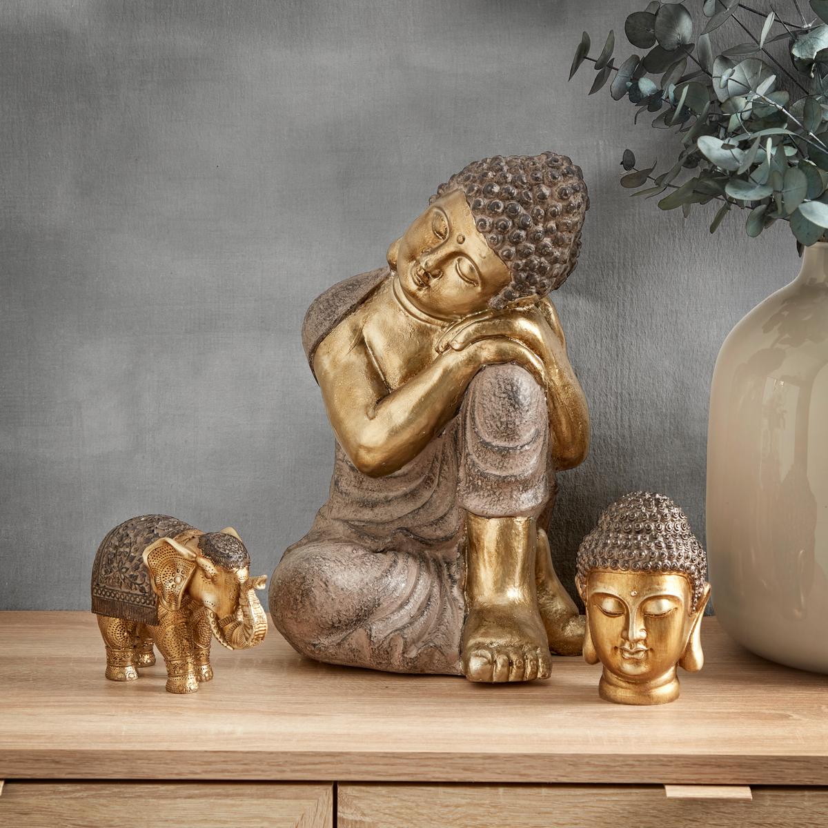 Dekofigur Buddhakopf H: 13 cm Kunststoff für In- und Outdoor - Goldfarben/Braun, LIFESTYLE, Kunststoff (8,5/13cm) - Luca Bessoni