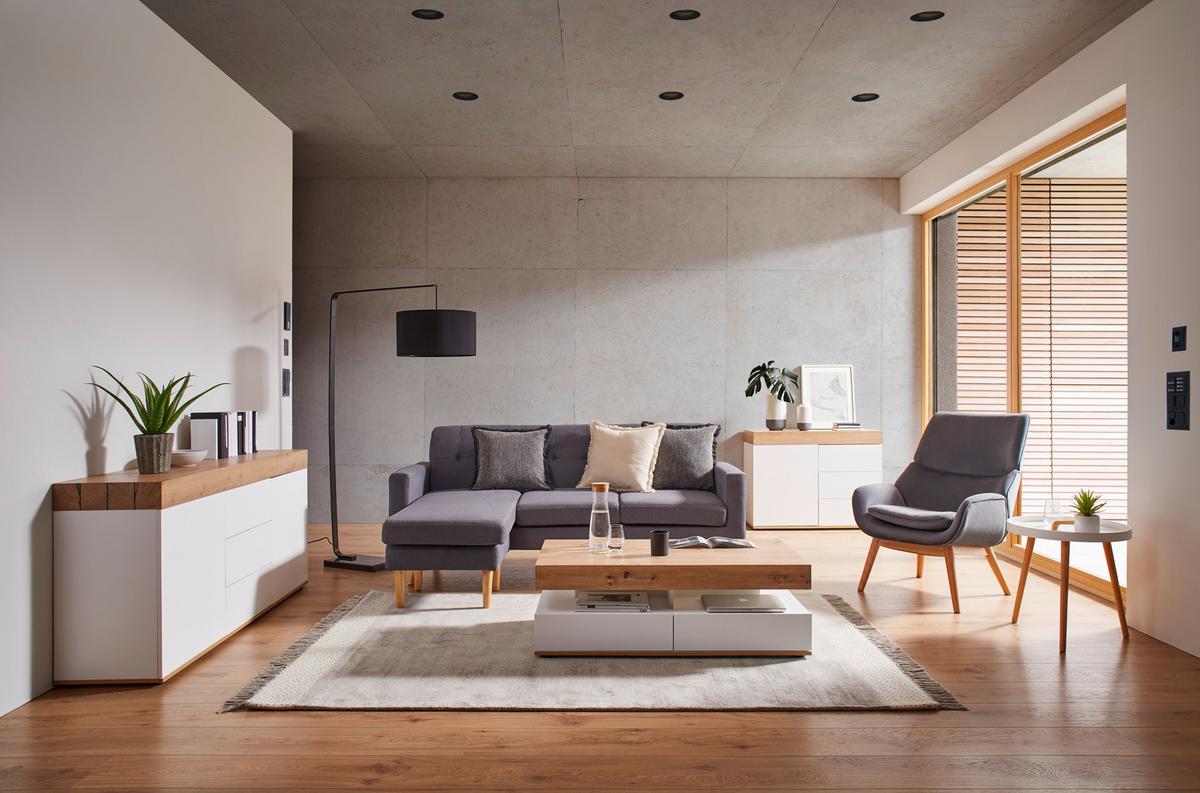 Konferenčný stolík CARA - biela/farba duba, Modern (110/60/38cm) - Bessagi Home