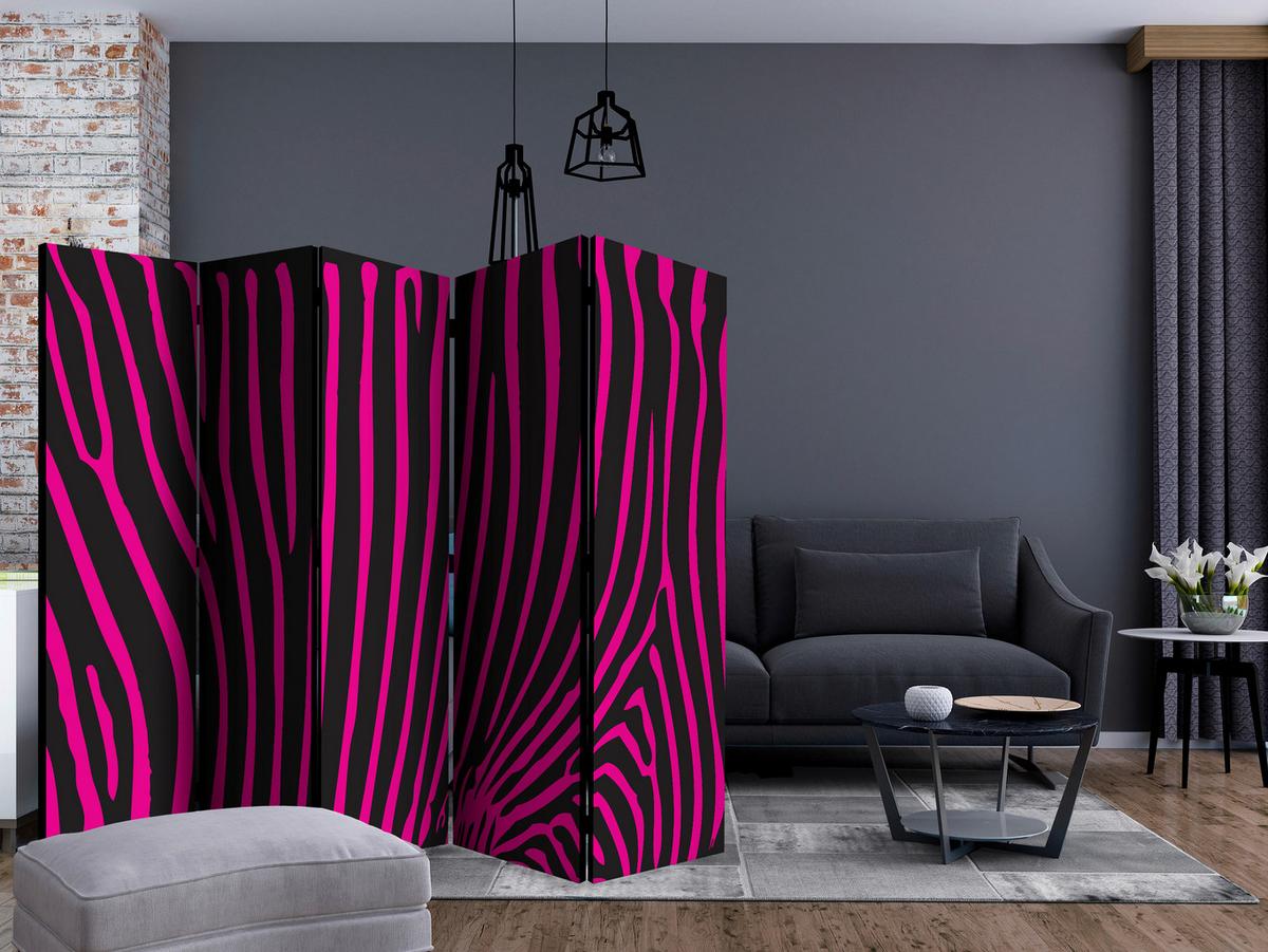 Paravent Schwarz Pink B: 225 Cm - Pink/Schwarz, Basics, Holz/Textil (225/172/2cm) - artgeist
