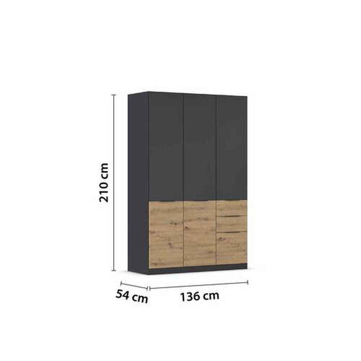 Šatní skříň MAX-EXTRA,3-dveřová - šedá/dub artisan, Konvenční, kompozitní dřevo/plast (136/210/54cm) - James Wood