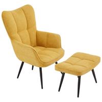 Ohrensessel Hanoi Webstoff Gelb, B: 71 cm - Gelb/Schwarz, MODERN, Textil/Metall (71/98/83cm)