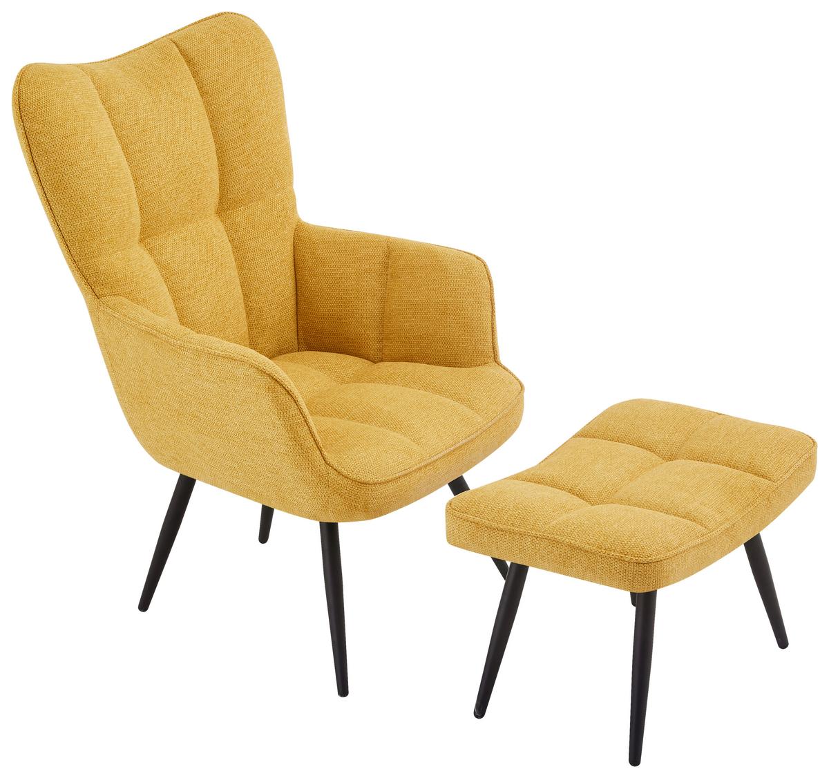 Ohrensessel Hanoi Webstoff Gelb, B: 71 cm - Gelb/Schwarz, MODERN, Textil/Metall (71/98/83cm)