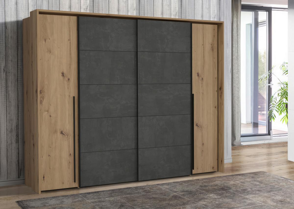 Drehtürenschrank 270cm Narago, Eichefarben/Dunkelgrau - Eichefarben/Dunkelgrau, MODERN, Holzwerkstoff/Kunststoff (270/210/61cm) - MID.YOU
