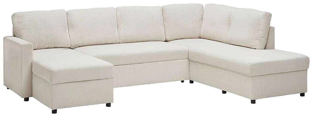 Sedací souprava MARTINA U, pravá, béžový manšestr - černá/béžová, Moderní, kov/dřevo (146/276/204cm) - Mömax