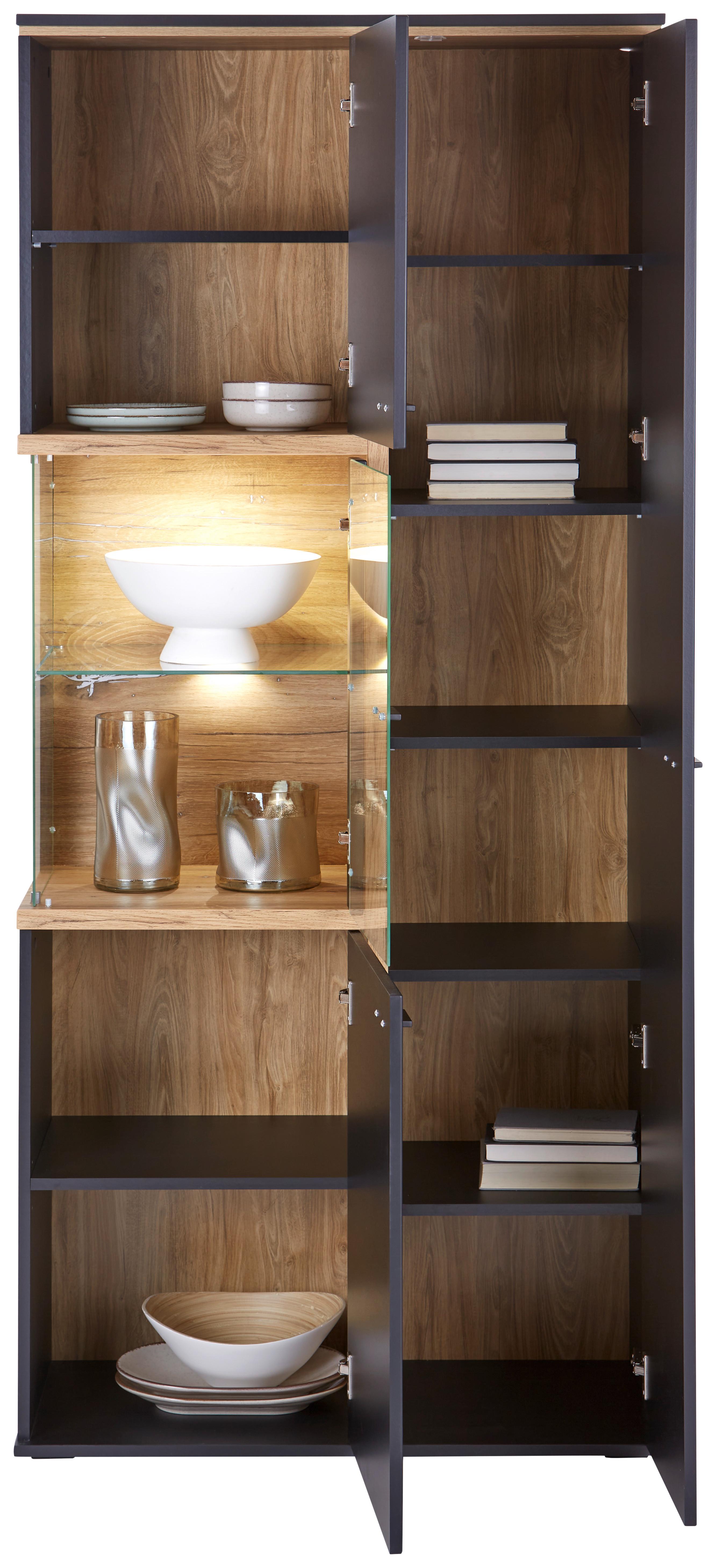 Vitrine Miron B: 86,7 cm Schwarz/Flagstaff Eiche - MODERN, Glas/Holzwerkstoff (86,7/200,6/41,6cm)