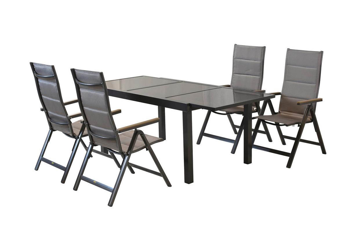 Gartentischgruppe Trivero 5 -Teilig. Braun/Graphitfarben - Graphitfarben/Braun, KONVENTIONELL, Glas/Kunststoff - Gardenson