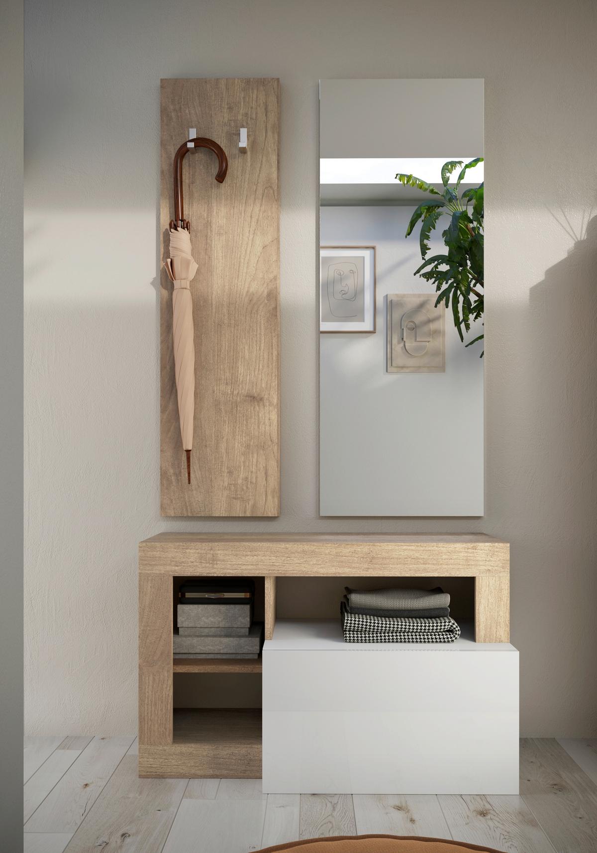 Garderobe Hamburg Eichefarben/Weiß B: 91 cm - Eichefarben/Weiß Hochglanz, Basics, Holzwerkstoff (91/178/35cm)