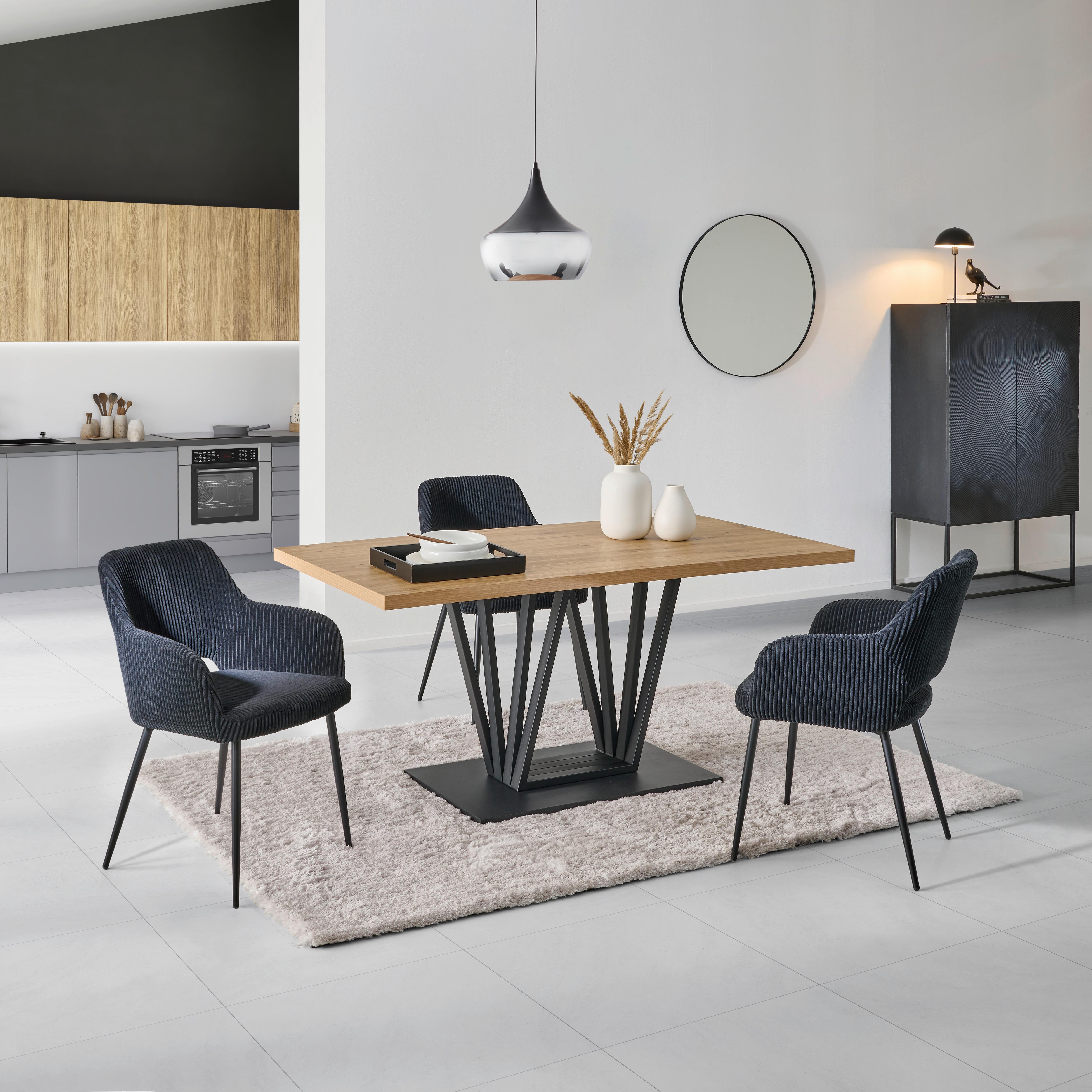 Esstisch Brad Eiche Artisan B: 160 cm - Schwarz/Eiche Artisan, KONVENTIONELL, Holzwerkstoff/Metall (160/75/90cm) - MID.YOU