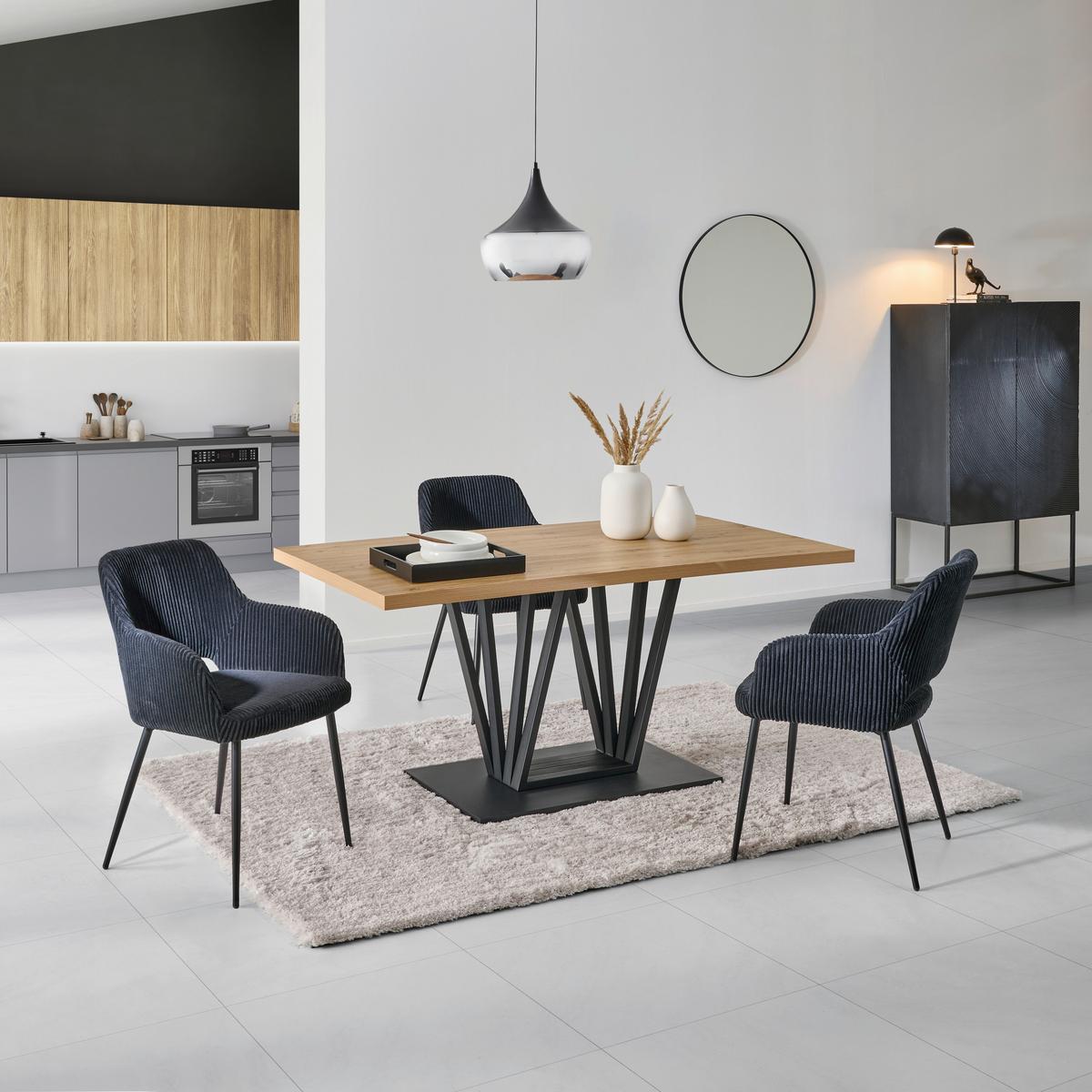 Esstisch Brad Eiche Artisan B: 160 Cm - Schwarz/Eiche Artisan, KONVENTIONELL, Holzwerkstoff/Metall (160/75/90cm) - MID.YOU