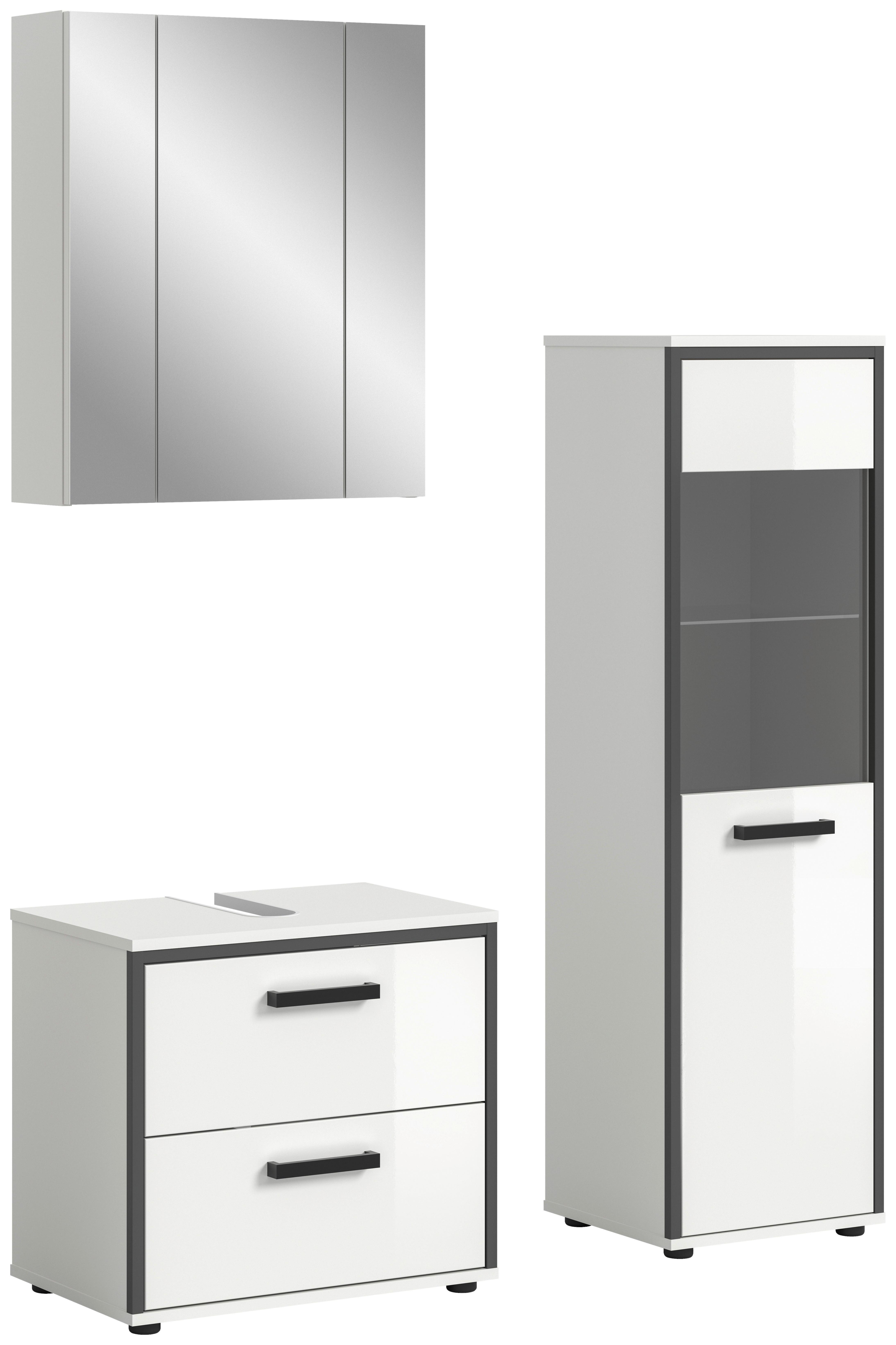 Badezimmer Kojak Schwarz/weiß K: 100 Cm - Weiß Hochglanz/Schwarz, MODERN, Holzwerkstoff (100cm) - MID.YOU