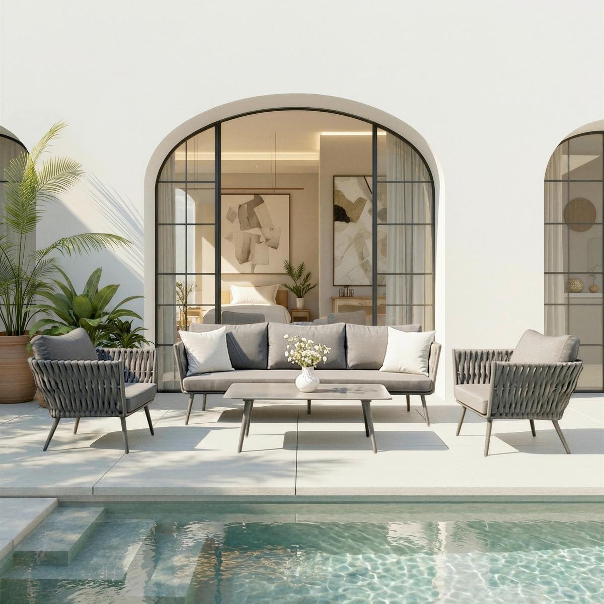 Záhradní sedací souprava MILA - tmavě šedá, Moderní, kov/textil (236/69/70cm) - Bessagi Garden