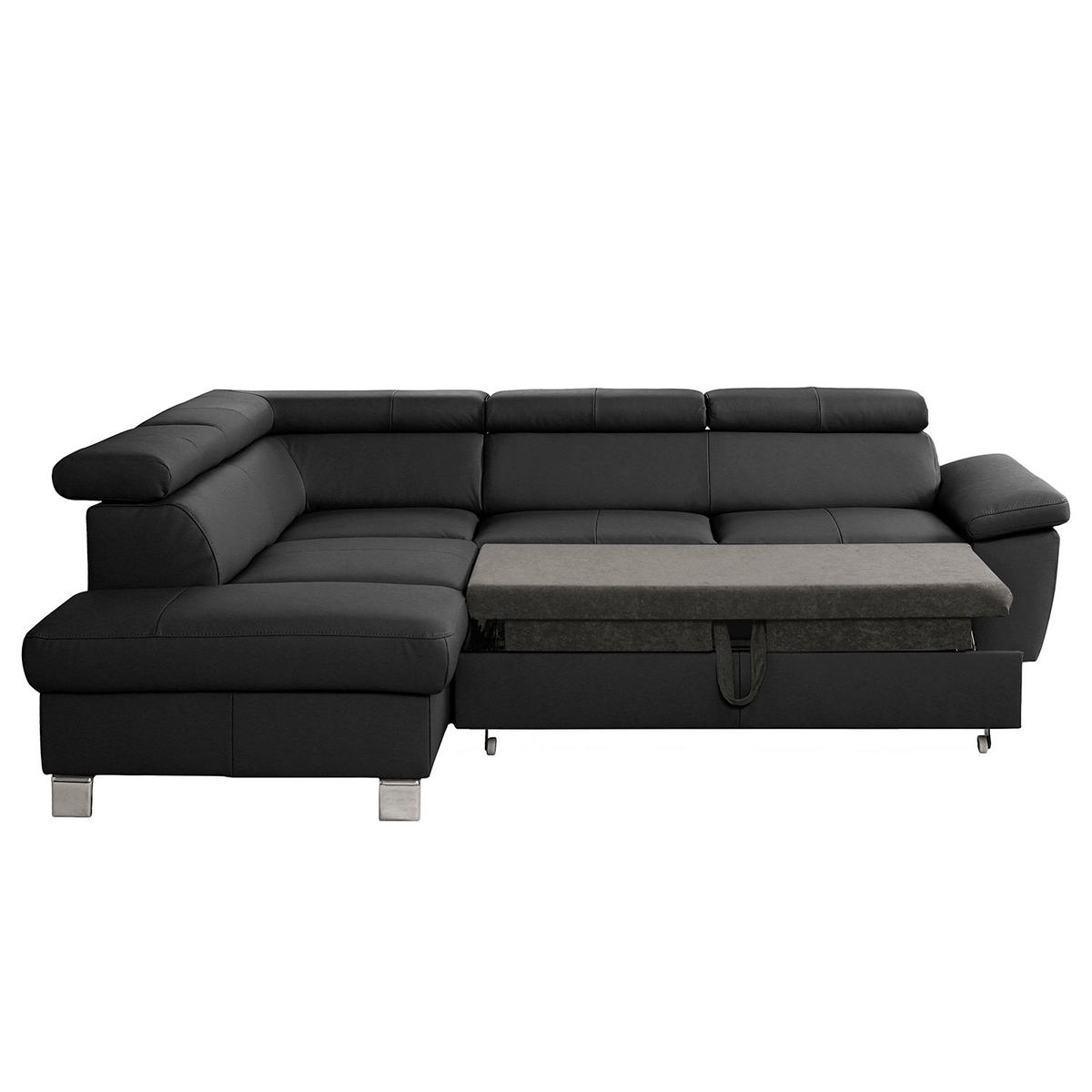 Ecksofa Lugano Teilleder Schwarz 208x248 - Chromfarben/Schwarz, Design, Leder/Textil (208/248cm) - Livetastic