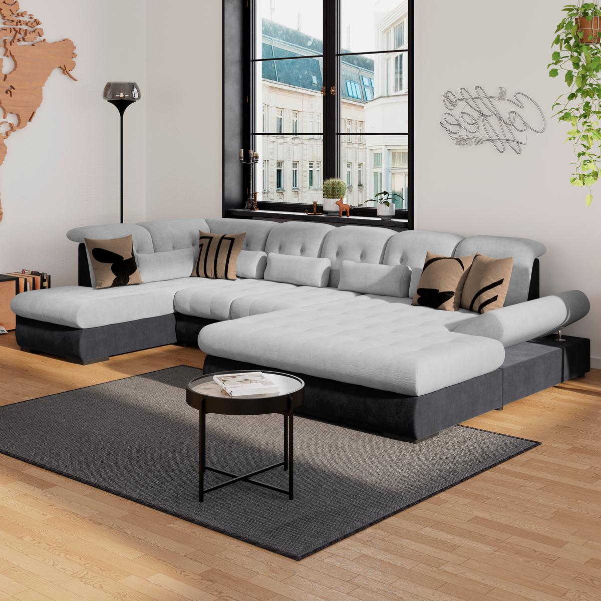 Wohnlandschaft Madera Silberfarben, S: 212x358 cm - Anthrazit/Silberfarben, KONVENTIONELL, Kunststoff/Textil (212/358/190cm)