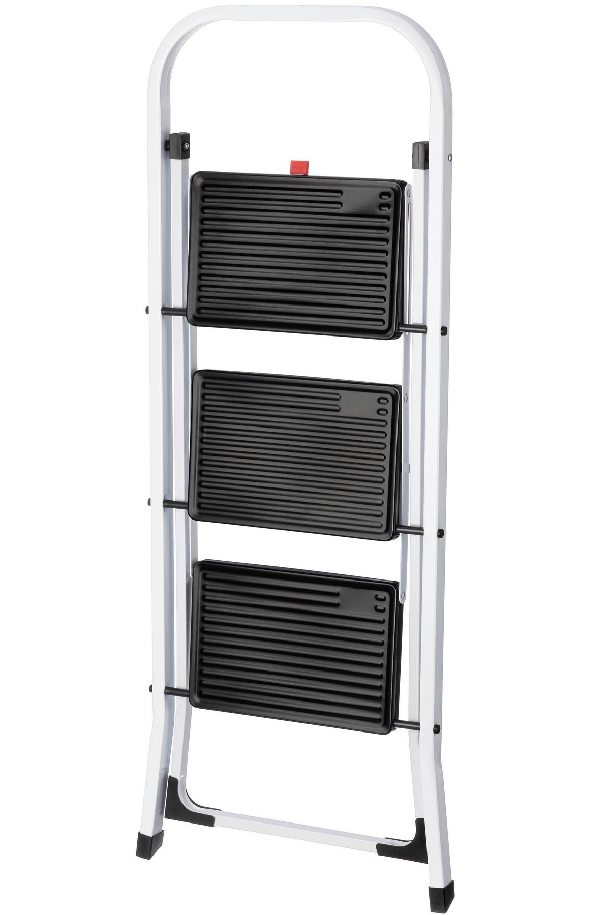 Klapptrittleiter Bernd Metall/Kunststoff, 3 Stufen - Schwarz Hochglanz/Weiß Hochglanz, KONVENTIONELL, Kunststoff/Metall (46,5/68,5/106cm) - Homezone