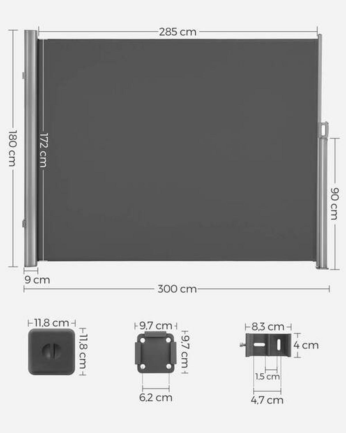 Seitenmarkise Grau Dunkelgrau BxH: 300x180 cm - Dunkelgrau/Grau, Basics, Textil/Metall (300/180cm) - Modante