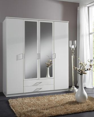 Kleiderschrank in Weiß für das moderne Schlafzimmer Viertüriger Kleiderschrank mit zwei Spiegeln