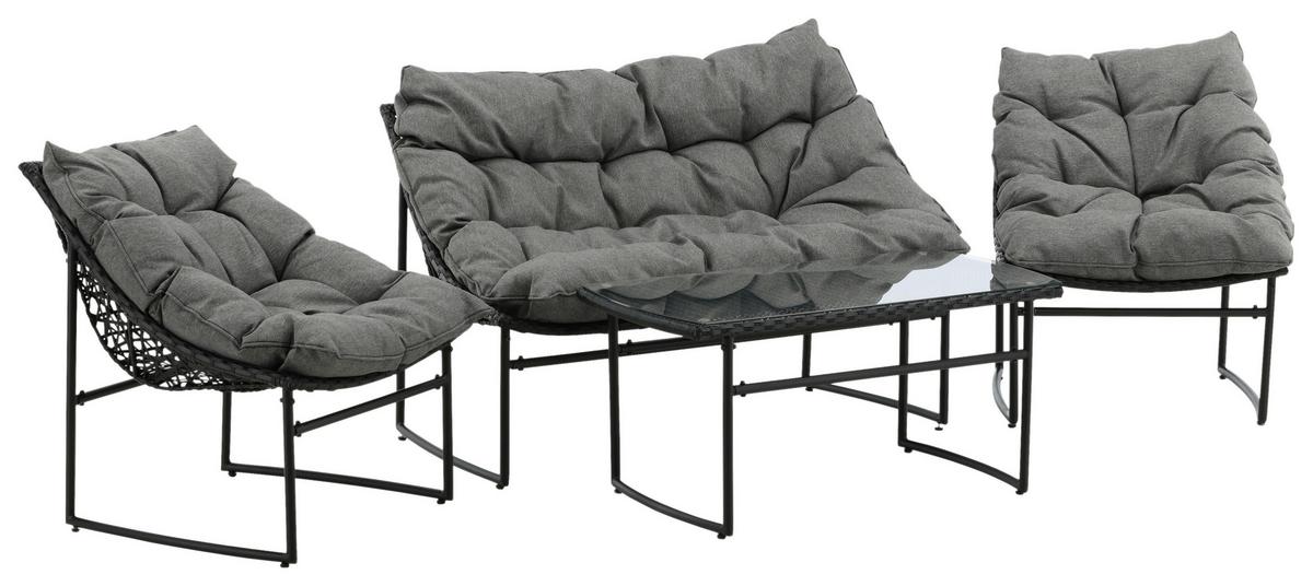 LOUNGEGARNITUR TINA - Schwarz/Grau, KONVENTIONELL, Kunststoff/Textil - Gardenson