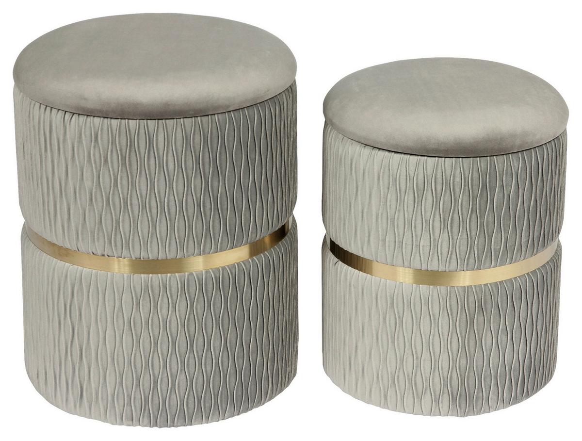 Hockerset Milas 100 2-Teilig Grau D: 36/31,5 cm - Goldfarben/Grau, KONVENTIONELL, Textil/Metall (31,5x38/36x44cm) - Kayoom