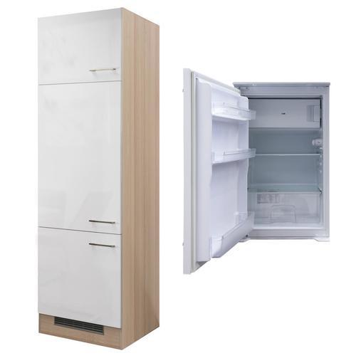 Kühlschrank-Umbauschrank Abaco B: 60 cm Perlmutt - Perlmutt/Akaziefarben, MODERN, Holzwerkstoff (60/200/57,1cm) - FlexWell