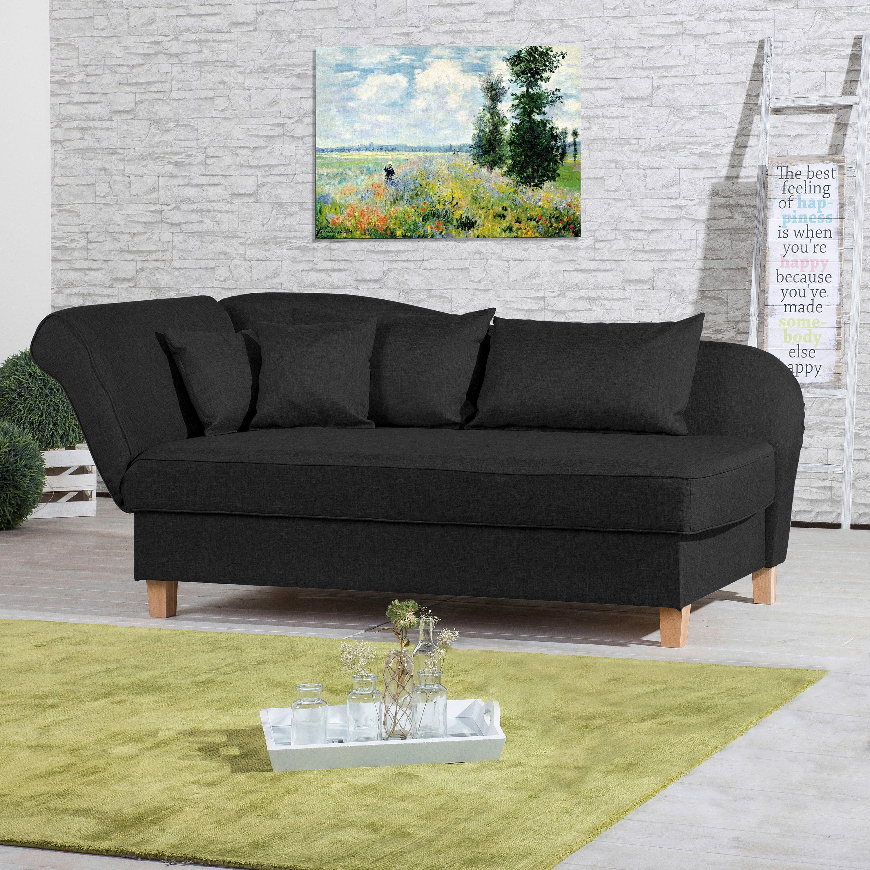 Recamiere Selma Schwarz Links mit Bettkasten+schlaffunktion - Buchefarben/Schwarz, Design, Textil (190/88/82cm) - Max Winzer