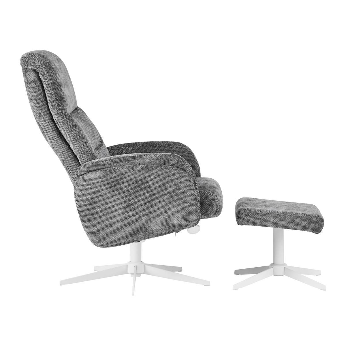 Relaxačné kreslo STAR, grafitová ženilka, s taburetom - biela/grafitová, Modern, kov/textil (72/107-95/86-110cm) - Mömax