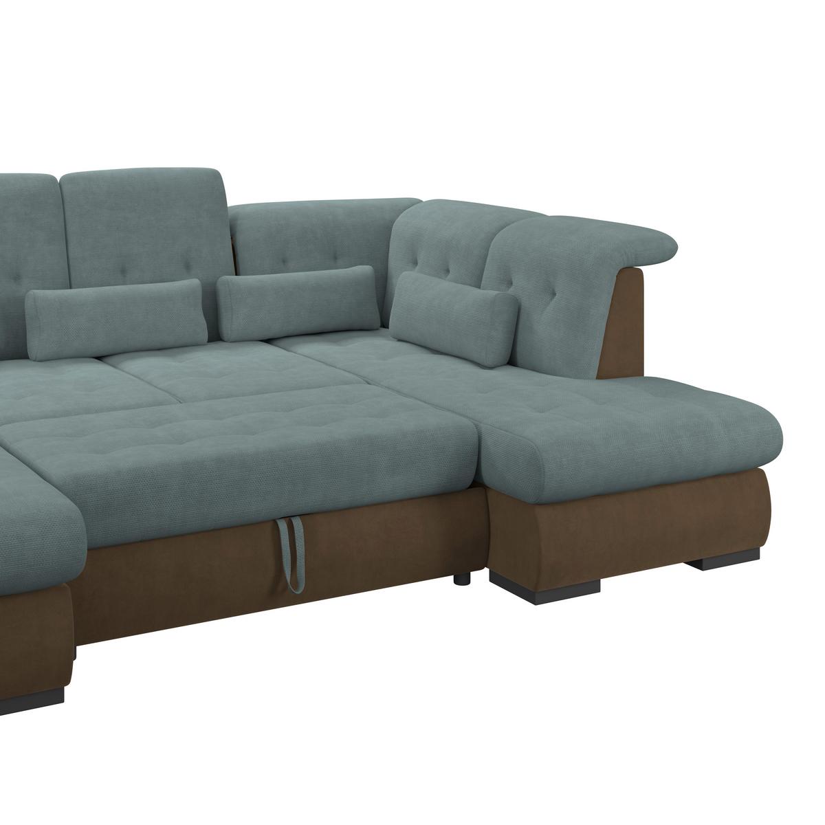 Wohnlandschaft Madera Blaugrün S: 358x312 cm - Blau/Hellbraun, KONVENTIONELL, Kunststoff/Textil (190/358/212cm)