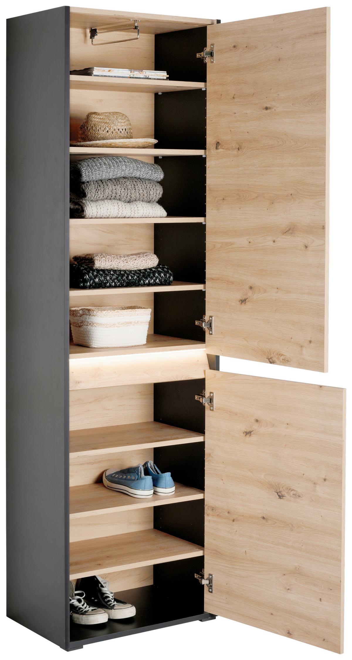 Garderobenschrank Welcome Schwarz/Eiche Dekor B: 60,4 cm - MODERN, Holzwerkstoff (60,4/200,7/38cm)