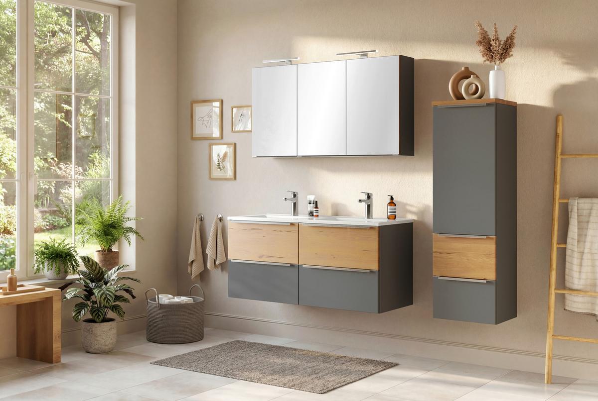 SPIEGELSCHRANK Verona Grau B: 120cm - Wildeiche/Weiß, Trend, Glas/Holzwerkstoff (120/64/20cm) - Held