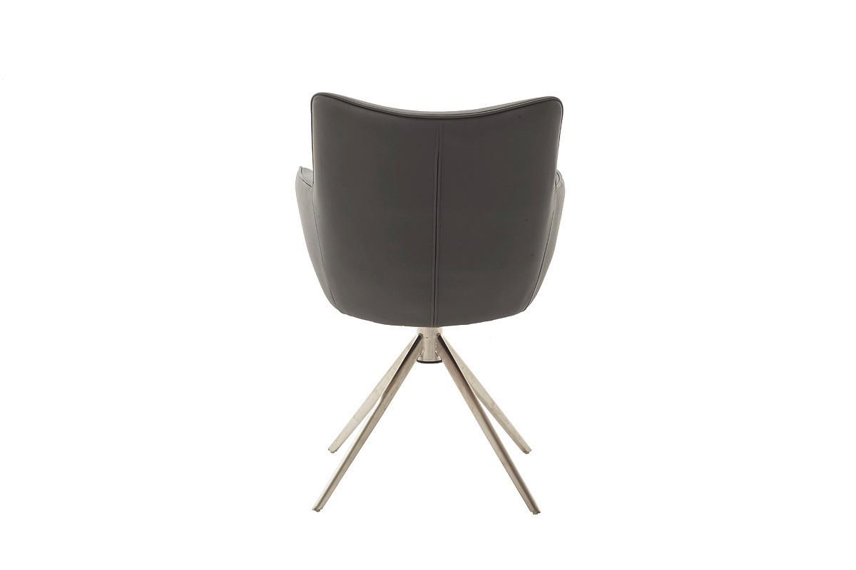 Armlehnstuhl Limone 2 Leder Anthrazit 360° drehbar - Edelstahlfarben/Anthrazit, KONVENTIONELL, Leder/Metall (61/88/63cm)